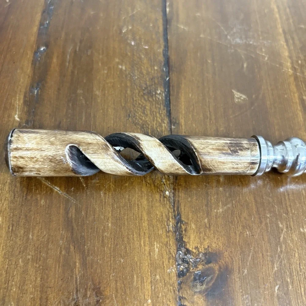 Natural Horn Handle Cheese Charcuterie Knife Stainless Steel Carved Spiral 9.5